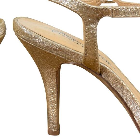Badgley Mischka American Glamour Womens Rhinestone Gold Ankle Strap Heels sz 6.5 - Picture 3 of 16